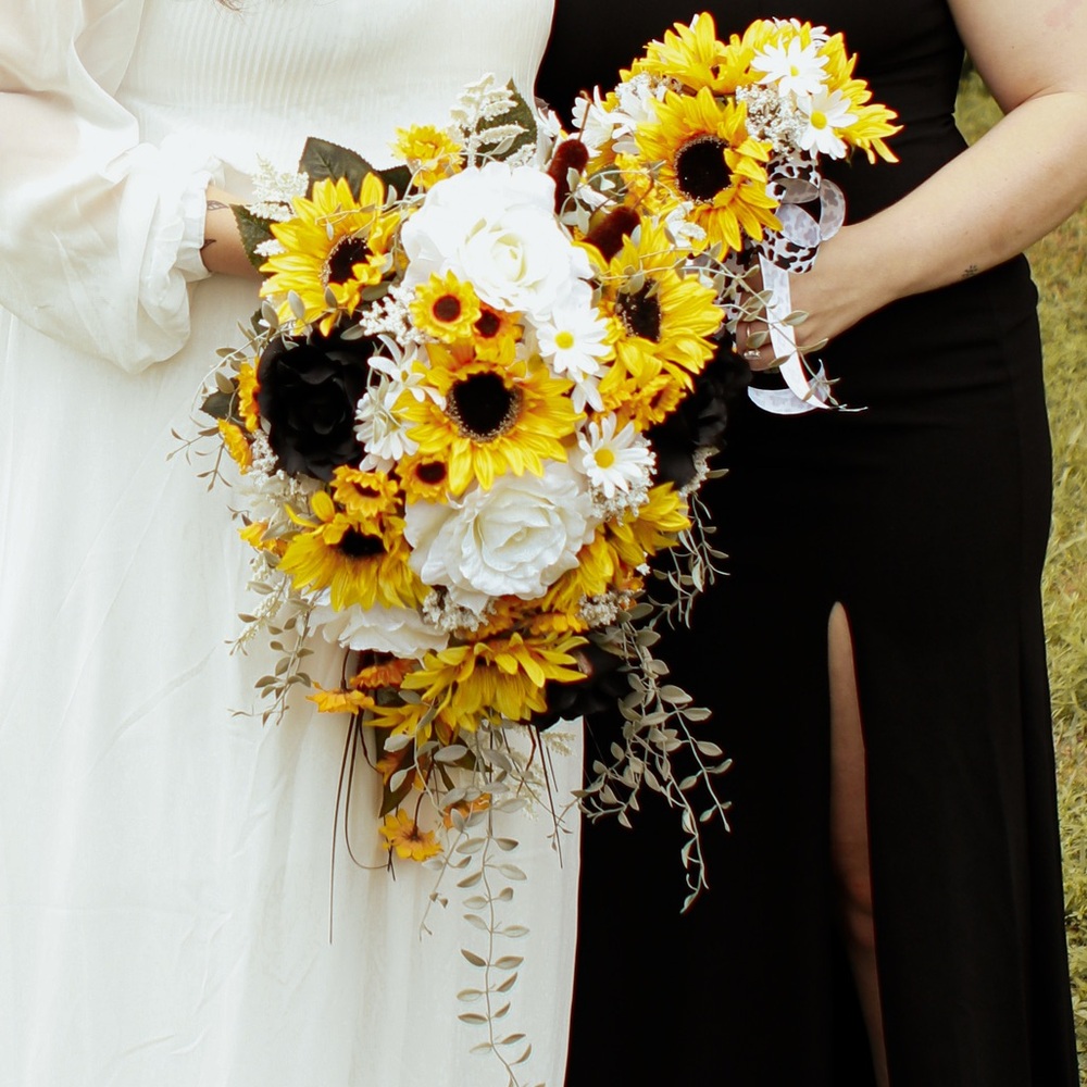 Elegant Sunflower and Rose Bouquet for Bride and one Brides maid